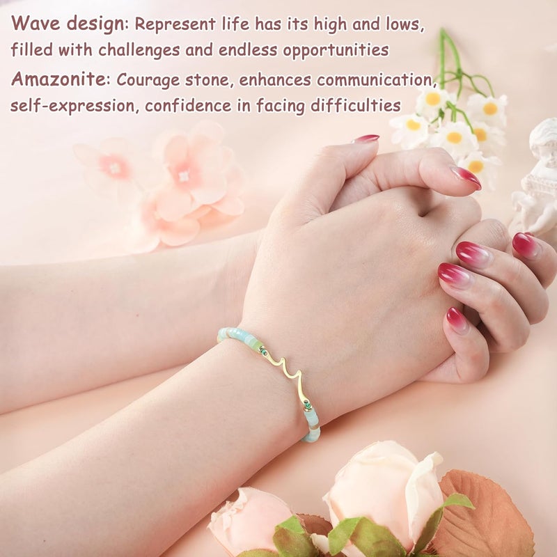 Sereney Birthday Gifts for Women, Wave Bracelet as 13th 16th 18th 21st 40th 50th 60th Birthday Gifts for Girls, Adjustable Natural Stone Bracelet as Valentines Day Gifts for Teen Girls Gifts Idea - Image 2